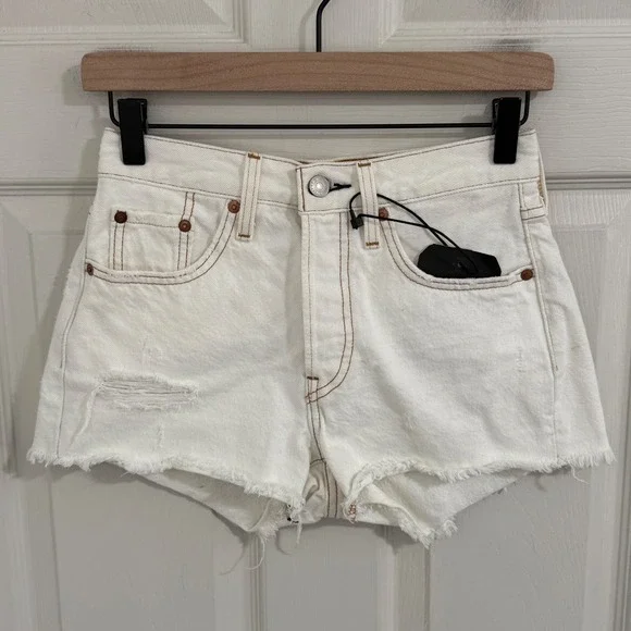 Levis 501 Original Shorts Womens 24 White NWT High Rise Cutoffs Boho Festival - Picture 3 of 13